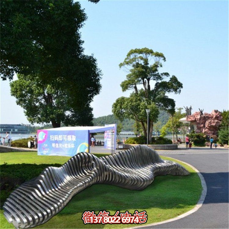 不銹鋼異形座椅，金屬波浪形雕塑抽象假山造型椅子