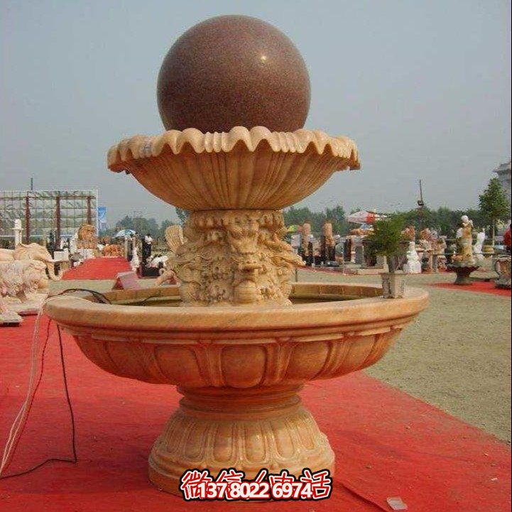 經(jīng)典中式風(fēng)水球，黃銹巖浮雕噴泉水