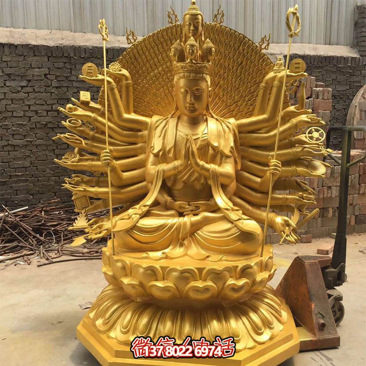 貼金千手觀(guān)音雕塑，精美裝飾大型寺廟