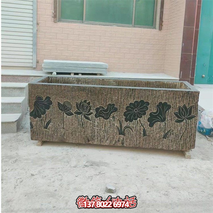 精美花崗巖石雕石缸，裝飾庭院仿古養(yǎng)魚及擺件