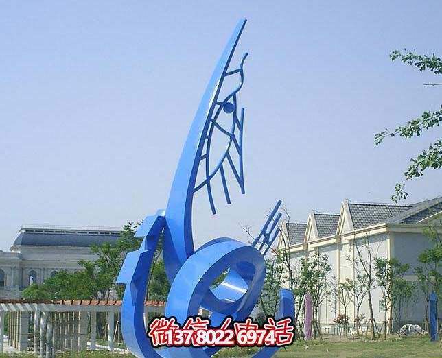 藍(lán)色不銹鋼魚雕塑，簡約裝飾街道