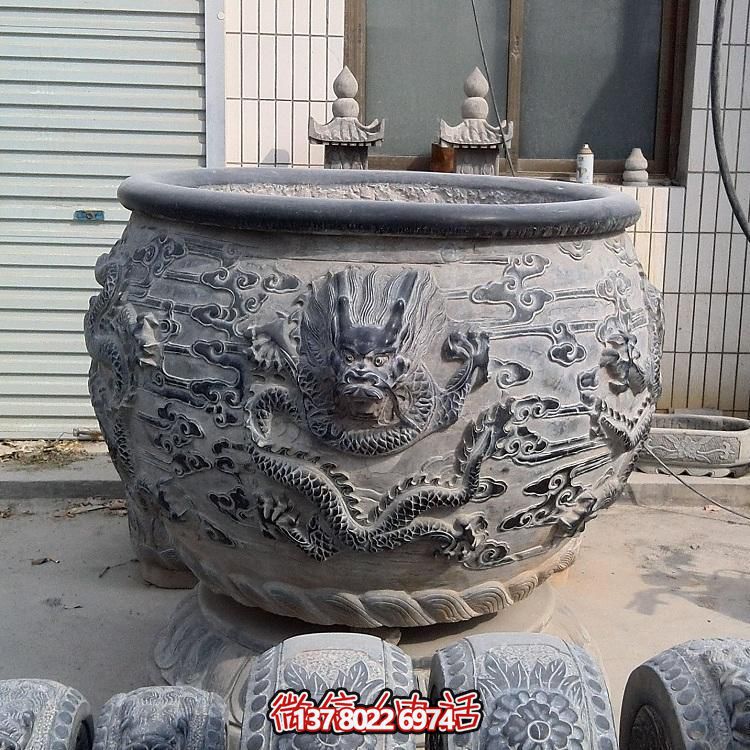 石雕仿古舊圓形裝飾缸，精美外觀，多功能應(yīng)用