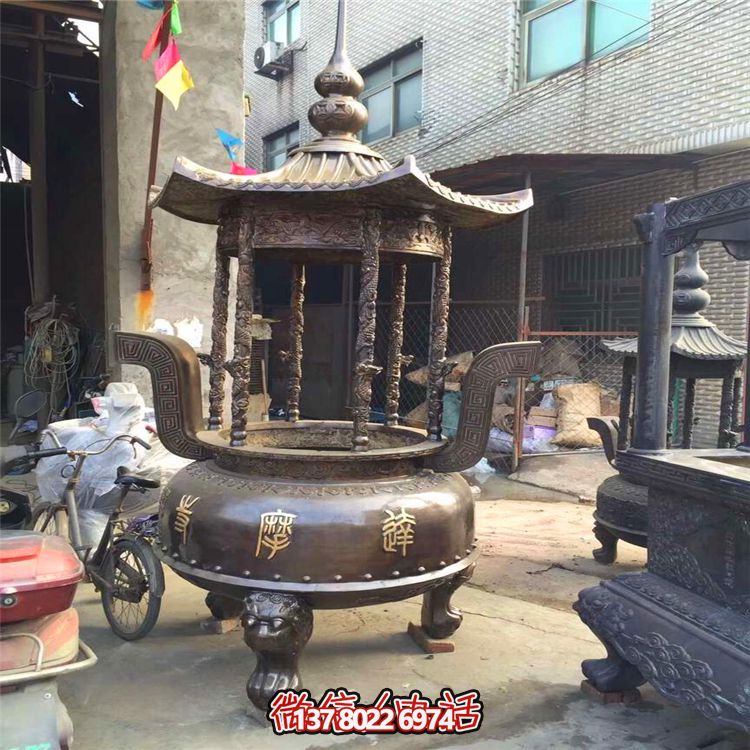 仿古寶蓋圓形香爐，擺放于寺廟、道觀等室內