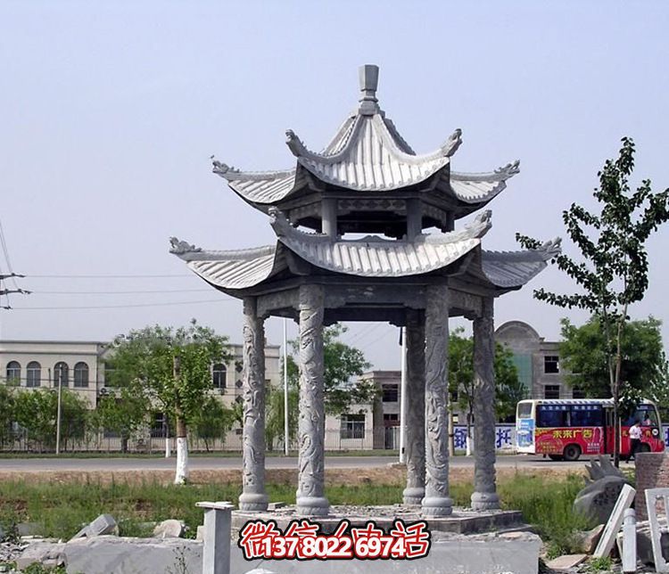 精美古建筑雕塑雙層涼亭，為公園廣場注入古典風(fēng)情