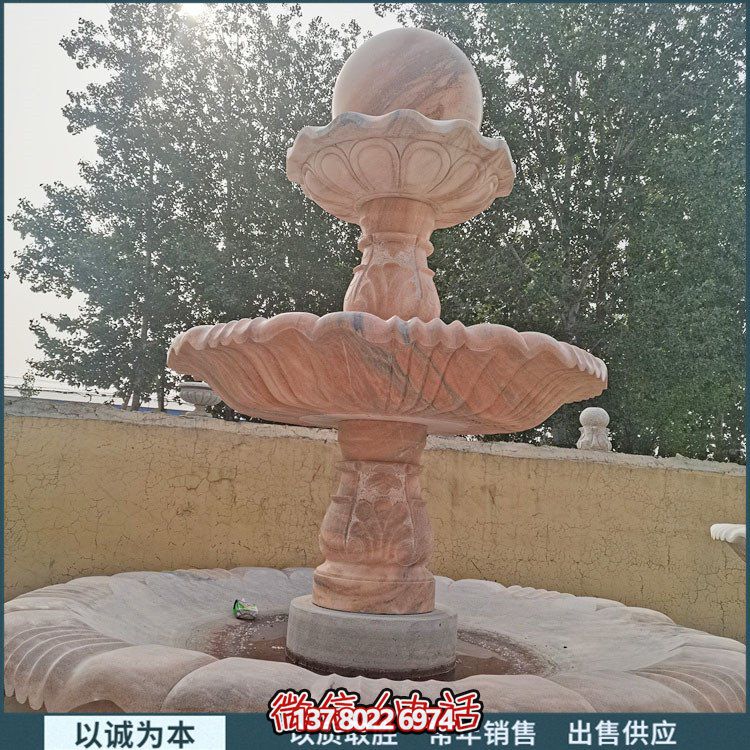 紅大理石石雕園林噴泉，展現(xiàn)絢爛晚霞