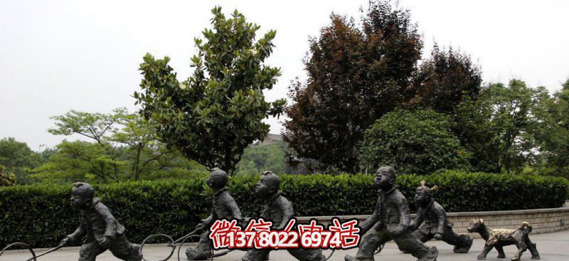 推鐵環(huán)，兒童奔跑，公園雕塑銅雕