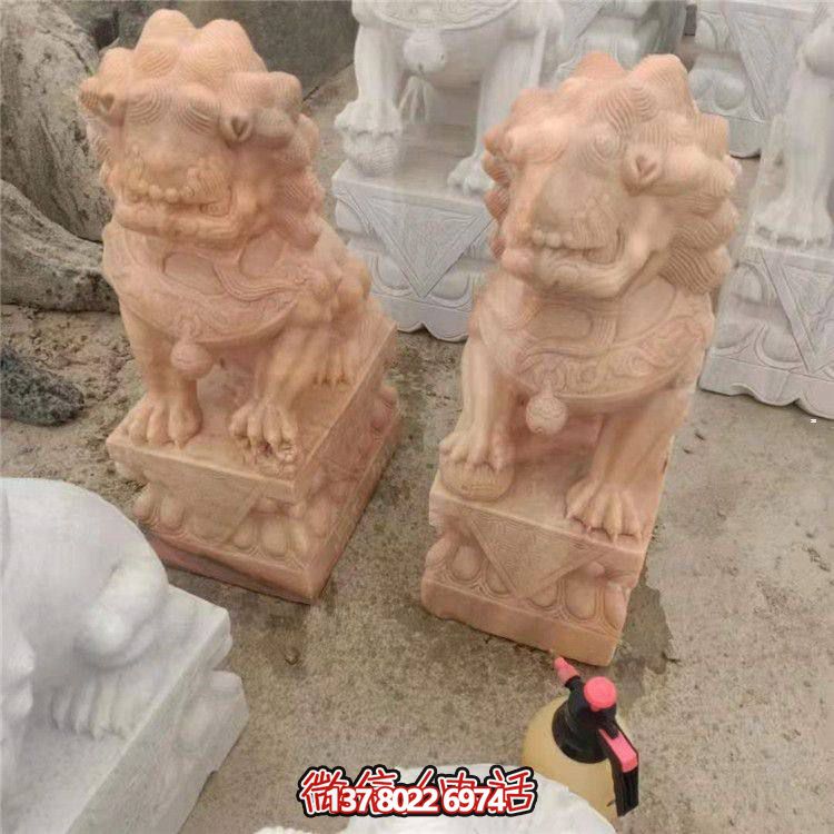 獅子雕塑，紅晚霞染大理石庭院戶外裝飾