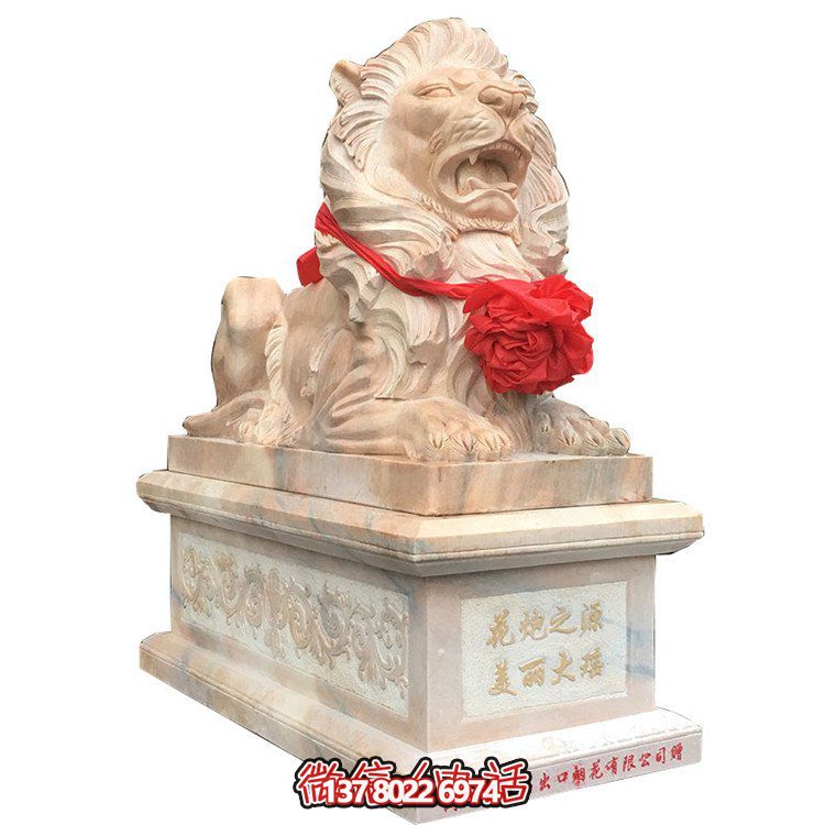 獅子大理石雕塑擺件，精美園林景觀裝飾