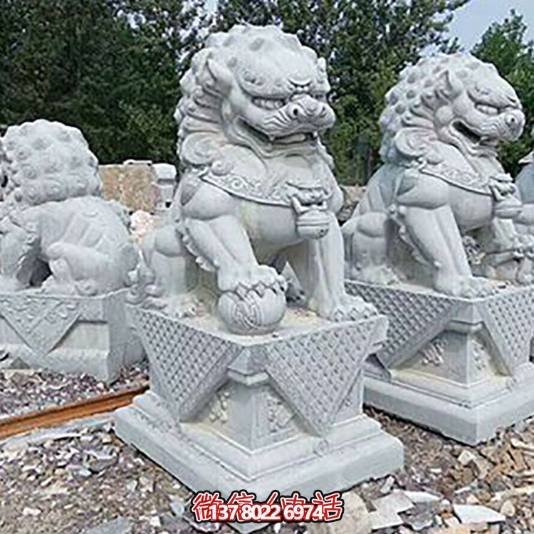 精致古典，青石浮雕石獅子擺件