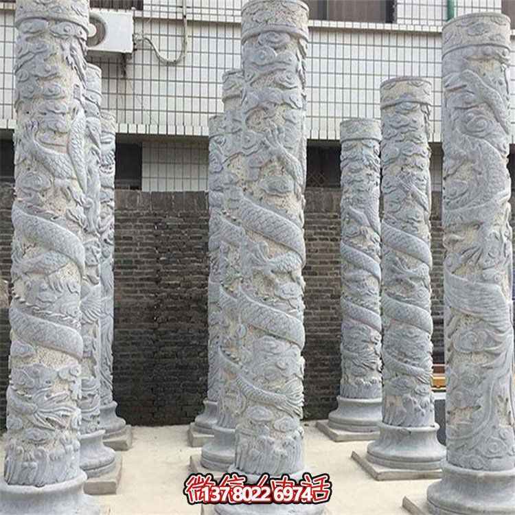 大理石石雕龍柱雕塑，美化戶外景觀