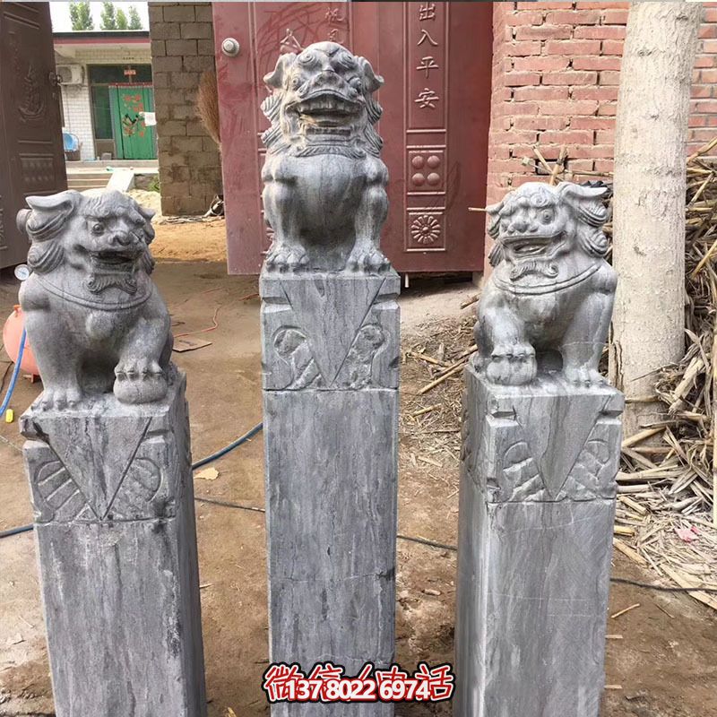 經(jīng)典仿古石獅子拴馬柱擺件，點(diǎn)綴園林