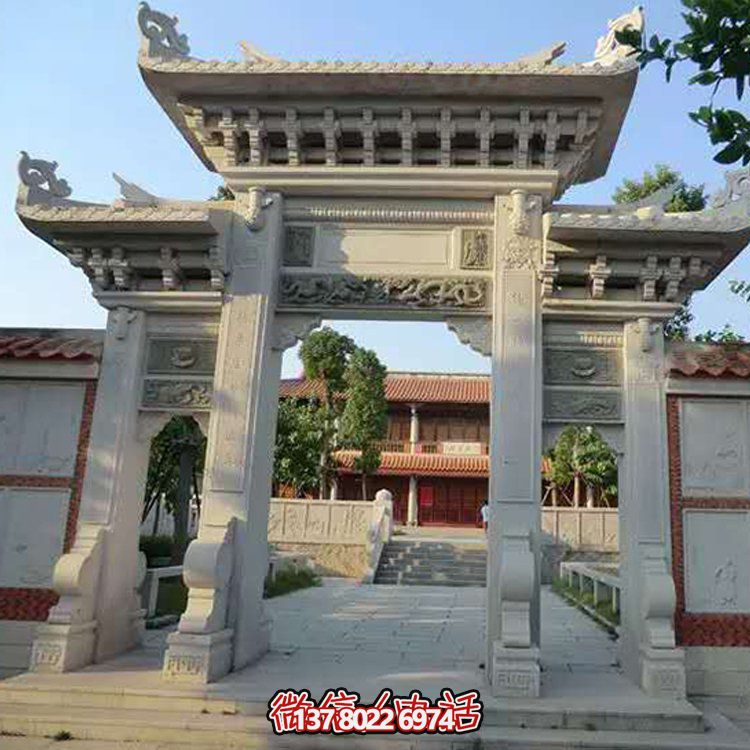 精美大理石石雕景區(qū)園林，大型門(mén)樓牌坊雕塑