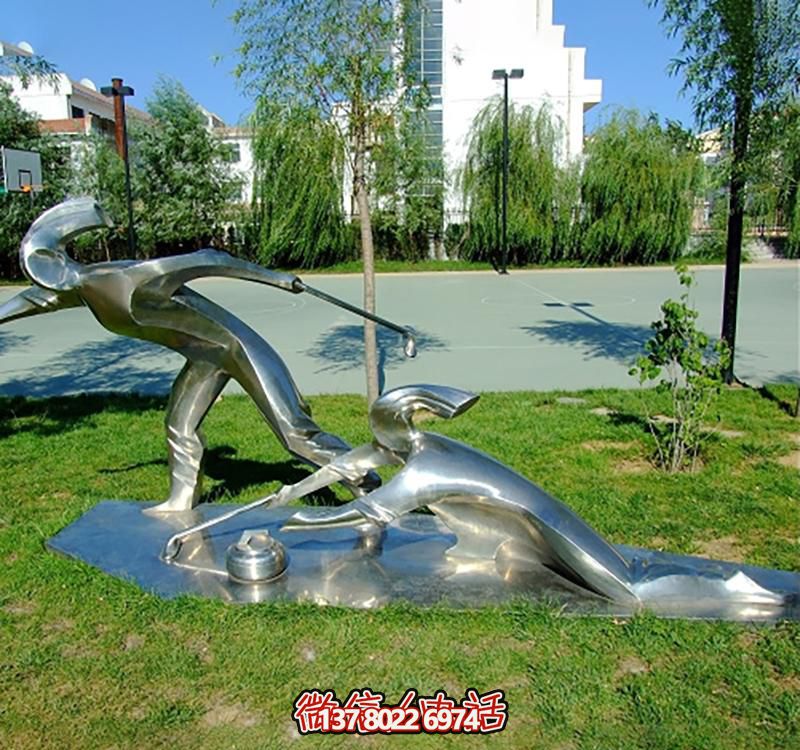 不銹鋼冰壺雕塑，點綴小區(qū)花園，創(chuàng)造休閑運動空間