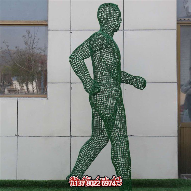 不銹鋼落地擺件，金屬鐵藝抽象人物遠動雕塑