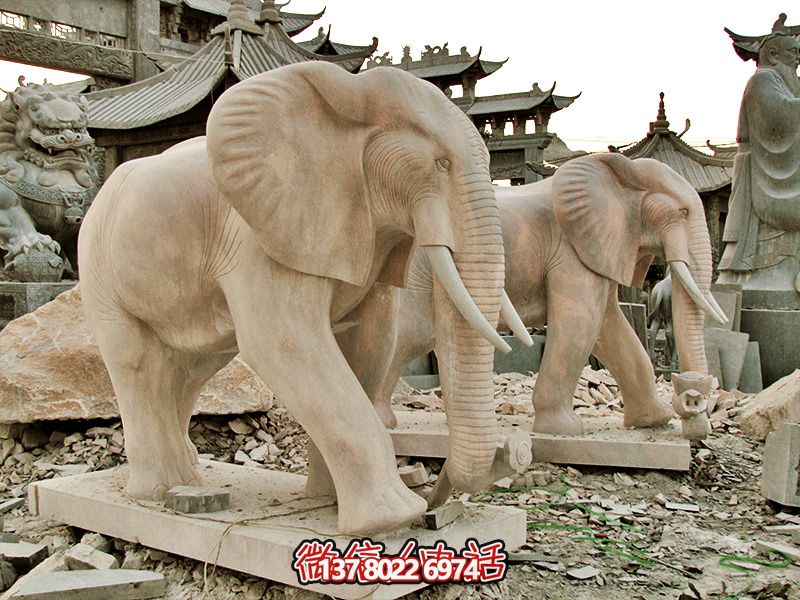精美大理石石雕大象雕塑，美化戶外園林景區(qū)