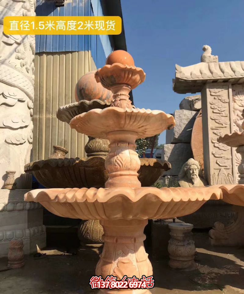 紅色晚霞風水球石雕景觀噴泉，點亮小區(qū)美景