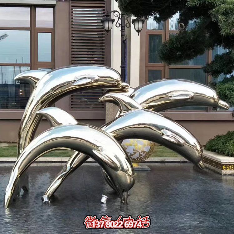 海豚潛泳雕塑，不銹鋼持久耐用