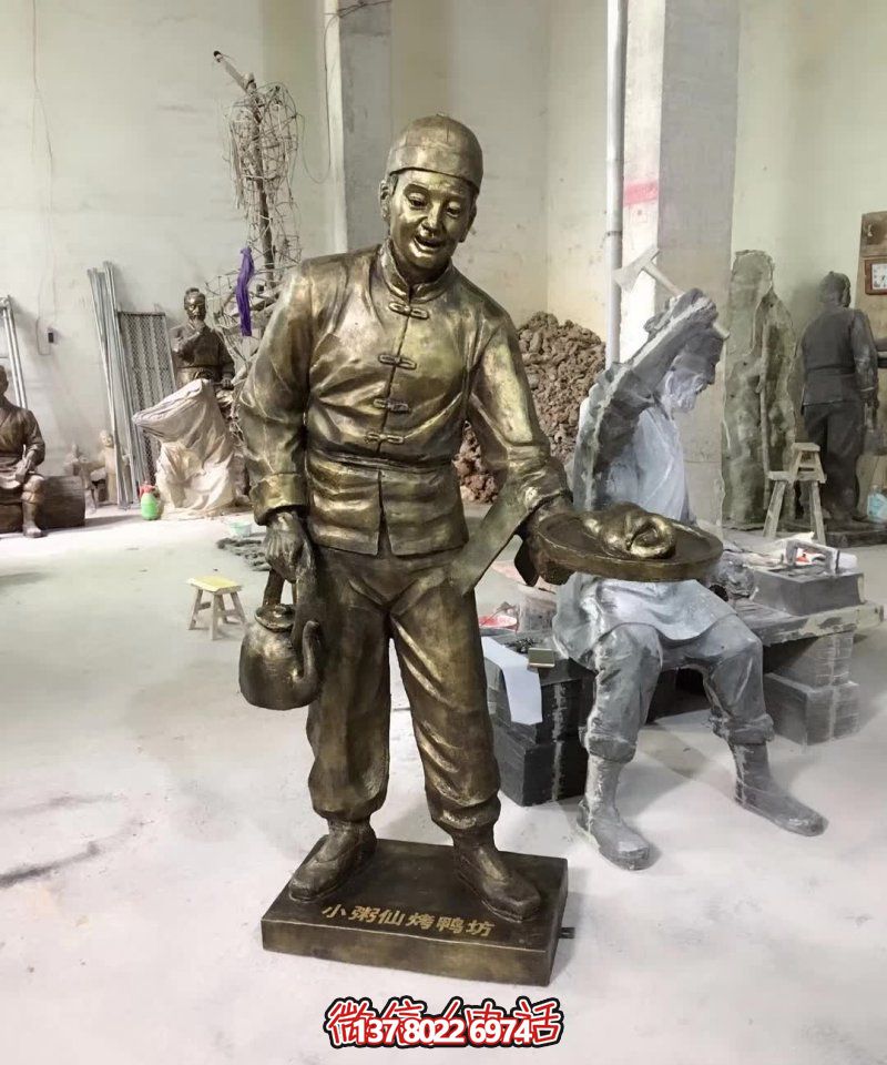 玻璃鋼小吃鋪，雕塑裝飾，店小二上菜