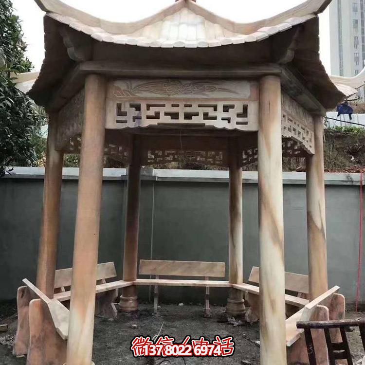 天然紅木雕刻涼亭，打造復古中式庭院休閑石亭