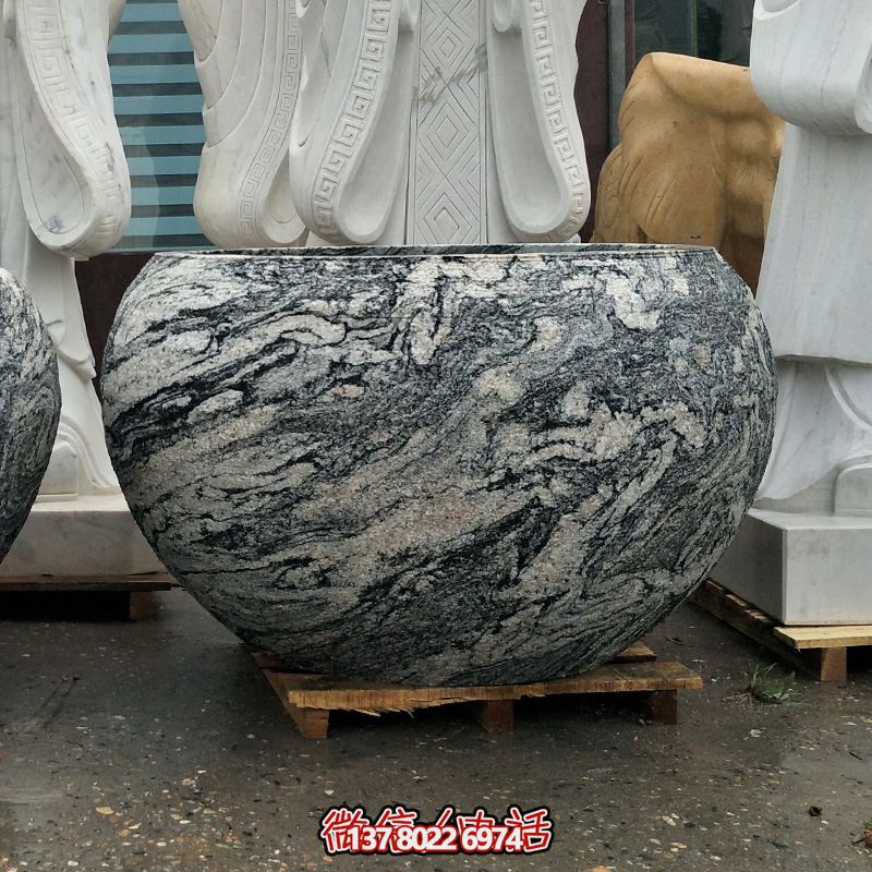精美大理石石雕魚缸，點綴庭院雕塑