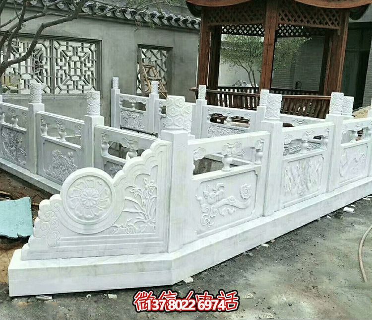 唯美古典庭院，池塘裝飾雕塑，漢白玉欄桿