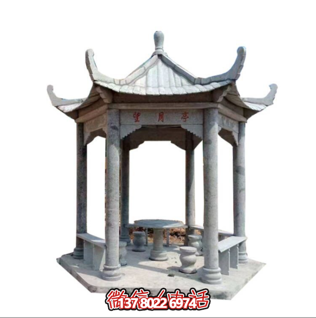 美麗月夜，精美石雕亭子