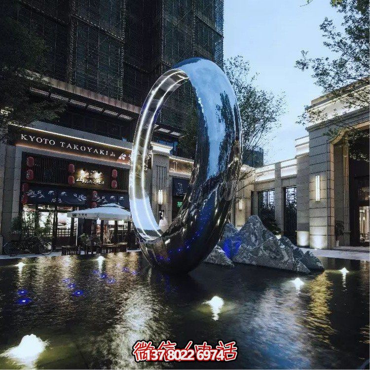 不銹鋼圓環(huán)，水景噴泉裝飾燈光雕塑