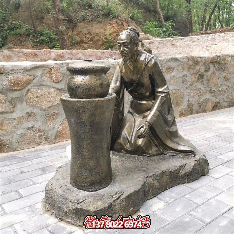 煎藥古代人物，中醫(yī)文化熬制中藥玻璃鋼仿銅情景雕塑